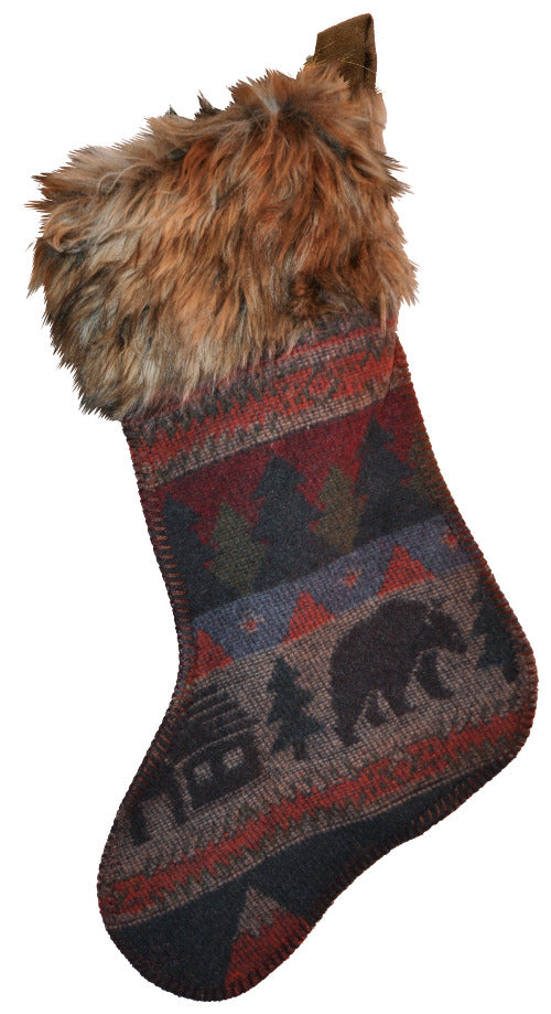 Cabin Bear Christmas Stocking