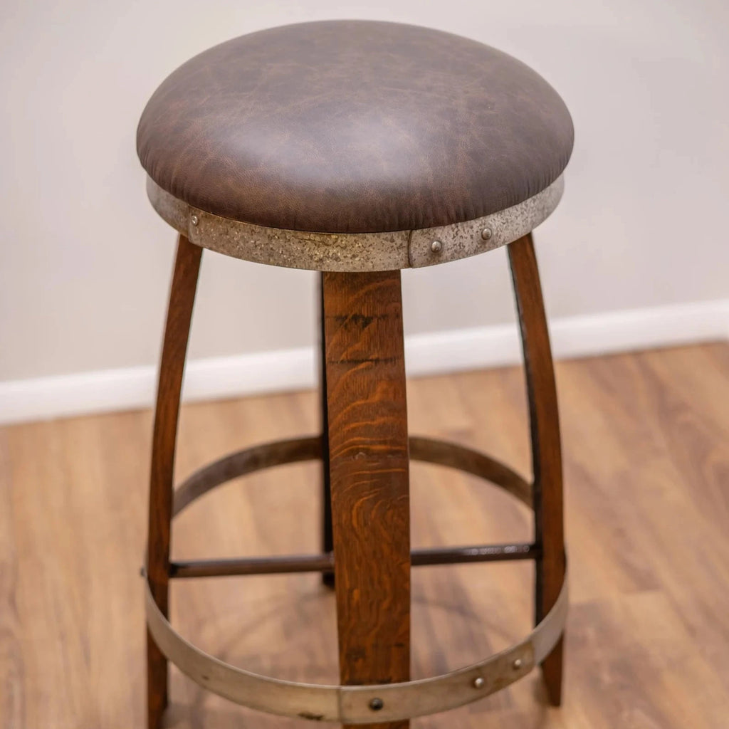 Leather top wine barrel bar stool