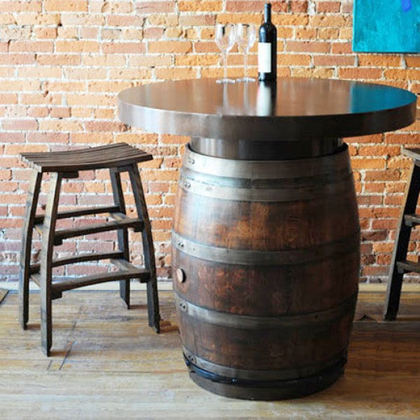 Metal Top Wine Barrel Bistro Table